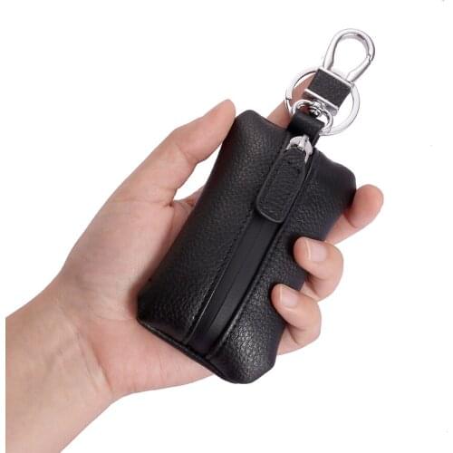 Women Premium New Genuine Leather Portable Card Holder Car Key Purse Bag Ladies Case Keychain Pouches Wallet Men Keychain Clip