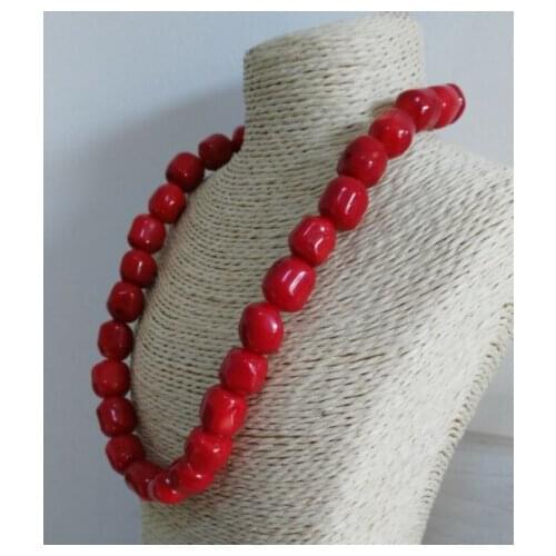 Beautiful NEW natural red coral necklace 18inch silver clasp 14-15mm baroque