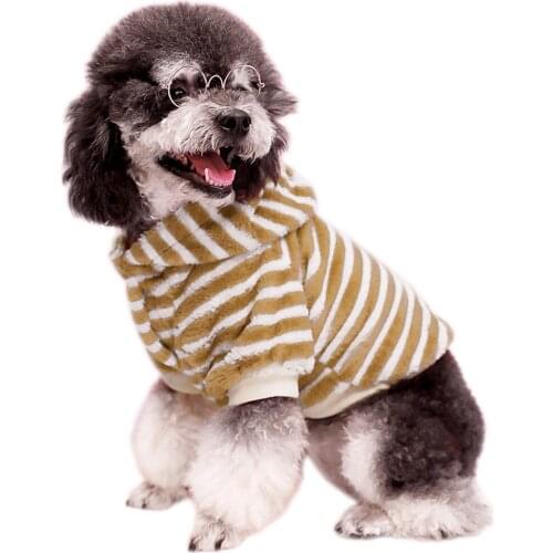 Hooded Pet Dog Clothes Small Cat Puppy Costume Cotton Pet Jackets Soft Pullover Puppy Shirt Strip Autumn Winter Warm Dog Clothes
