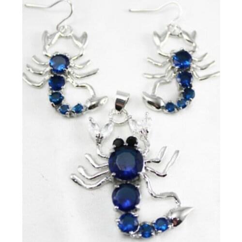 Personalized lovely metal silver plated Blue Zircon small scorpion Pendant Earring Set