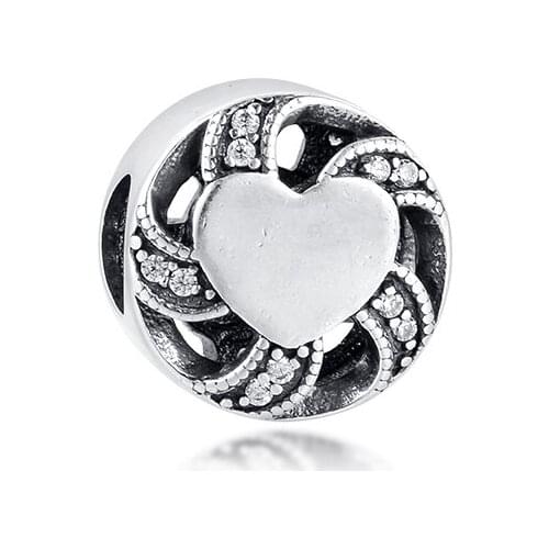 Charms 925 Silver Original Fit Pandora Bracelets Sterling Silver Ribbon Heart Charm Beads for Women diy Jewelry