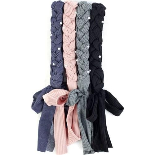 Geebro 2019 Women Ribbed Pearl Braid Headband New Ladies Denim Boho Hair Ties Hairband Party Turban Hair Accessories