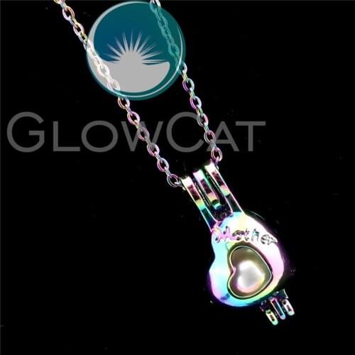 R-C698 Colorful Heart Mother Beads Cage Pendant Perfume Diffuser Aromatherapy Pearl Cage Locket Necklace Women Gift