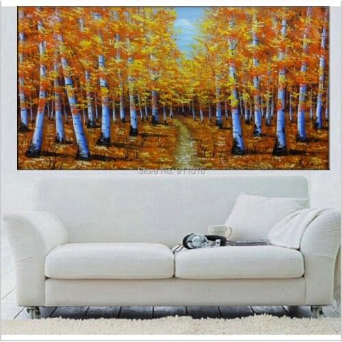Hand Painted Wall Landscape Birch Forest Picture On Canvas Modern Paintings Room Decor Hand Painting Home Decor Oil Painting