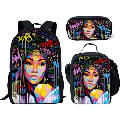 School Bags for Girls Black African Girls Print School Backpacks Children 3pcs/set Primary Custom pattern Bookbag Teenager Bags