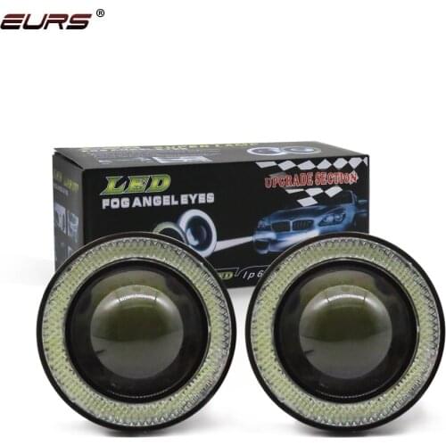 EURS 2PCS Waterproof Projector LED Fog Light Halo Angel Eyes 64mm 76mm 89mm Daytime Running Light DRL 12V Fog Lamp DRL 3200lm