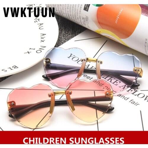 VWKTUUN Rimless Sunglasses Boys Girls UV400 Goggles Vintage Sun glasses Children Colorful Cute Lovely Childs Heart Sunglasses