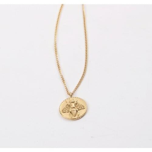 Joolim Jewelry PVD Gold Finish Fashionable Bee Coin Necklace Stylish Stainless Steel Necklace