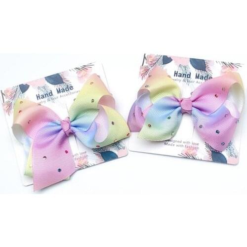 Boutique ins 10pcs Cute Glitter Gradient Rainbow Color Bow Hairpins Ribbon Bowknot Hair Clips Fashion Princess Hair Accessories