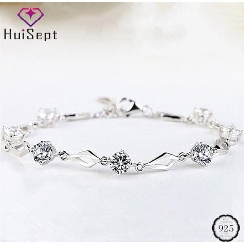 HuiSept Trendy Silver 925 Jewelry Bracelets Amethyst Zircon Gemstone Korean Style Bracelet for Women Wedding Party Gift Ornament