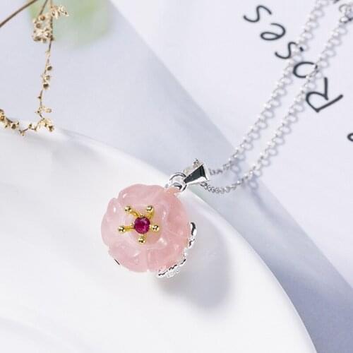 925 sterling silver natural pink crystal plum blossom all-match simple fashion small fresh female pendant silver accessories