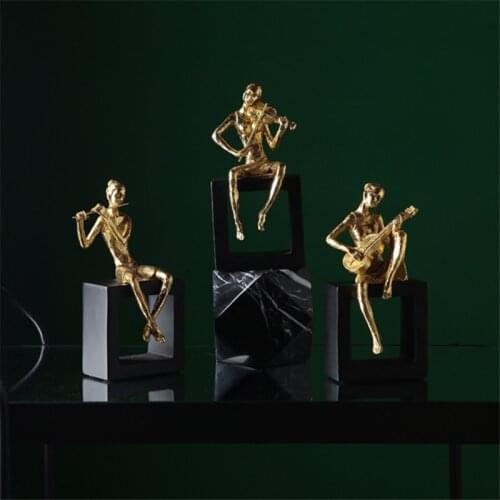 Golden Luxury Creative Musician Resin Sculpture Home Decoration Wine Cabinet Decorative Statue Craft with Base Ornaments