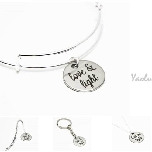 12pcs/lot Love and light Bangle love stainless steel charm necklace keyring bookmark Jewelry