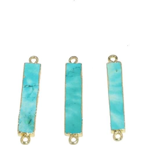 2020 Long gem pendant connector natural stone gold plating jewelry rectangle double loops green howlite girl pendants femme thin