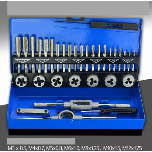 32 PCS HSS Tap and Die Set Metric Wrench Cut M3-M12 Hand Threading Tool Tungsten Carbide Tap Die Screw Thread Making Tool