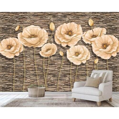 Custom 3D wallpaper mural retro brick wall poppies 3D stereo bedroom living room sofa background wall paper mural