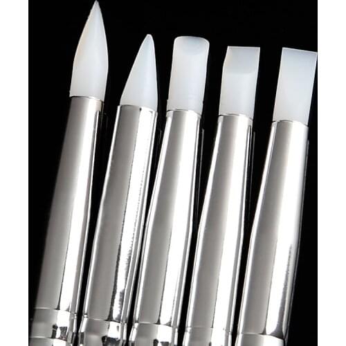 5 Pcs/Set Silicone UV Gel Polish Pen Mixing Functional Brushes Nail Art Wooden Handle Application Set Salon DIY Manicure Tools