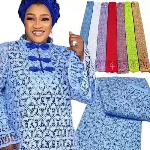 African cord lace mesh fabric 2021 high quality embroidered nigerian guipure laces water soluble fabrics 5 yards/pcs