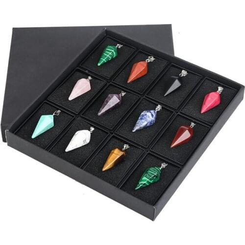 ASHMITA Wholesale 12pcs/lot Natural Stone Hexagonal Cone Pendants Crystal Six-sided Pyramid Charms For Jewelry 2018
