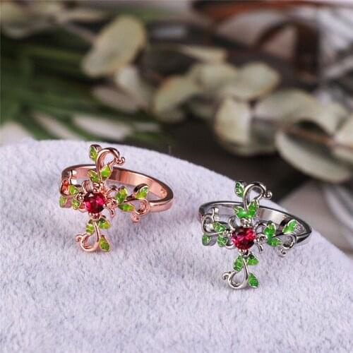 God We Trust Jesus Cross Ring Size 6-10 for Womens Fashion Gift Flower Leaves Crystal Rhinestone Ring Cross Jewelry