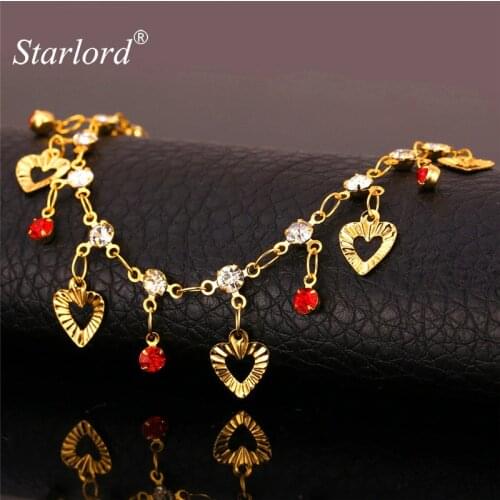 Hot Rhinestone Heart Anklets For Women Foot Jewelry Yellow Gold Color Fashion Link Chain Ankle Bracelet Barefoot Sandals A887