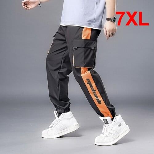 Streetwear Cargo Pants Men Fashion Orange Side Patchwork Pant Baggy Joggers 7XL Plus Size Sweatpants Fashion Trousers Male HA018