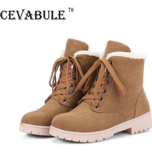CEVABULE Warm Wine Boots Low Heeled Flat Heeled Boots Lace Up Casual Leather Snow Boots Short Boots Large Size Boots Women TYX