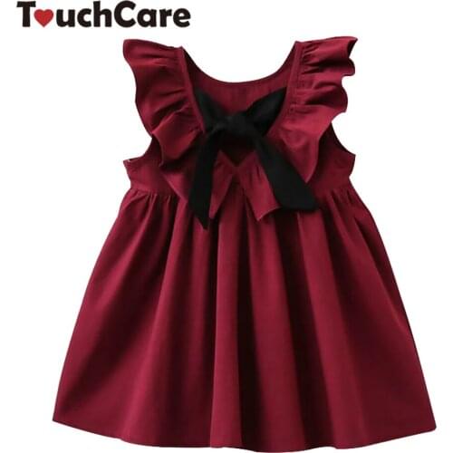 Summer Sleeveless Dress Children Pleated Backless Bow Clothes Girls Ruffles Party Wedding Costume Kids V-Back Princess Dresses