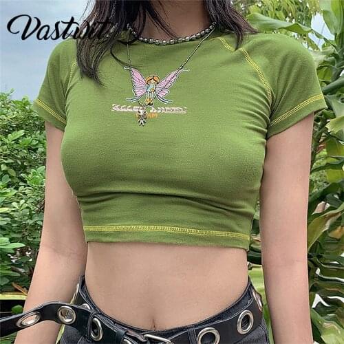 Casual Short Sleeve T-Shirts Butterfly Fairy Print Crop Top Women Summer E Girl Harajuku Y2k Aesthetic Punk Grunge Style Clothes