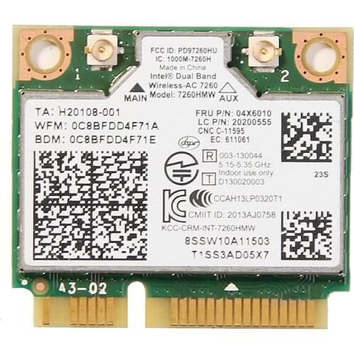 Dual Band Wireless For Intel 7260 7260HMW 802.11ac Mini PCI-E Wifi BT4.0 Card 867M For Lenovo IBM Thinkpad FRU:04X6090 04X6010