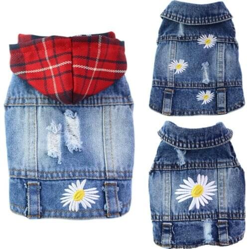 Denim Pet Dog Vest Daisy Pattern Puppy Cat Jacket Clothing for Small Dogs Animal Jean Coat Hoodie Cowboy Clothes for Cats 10E