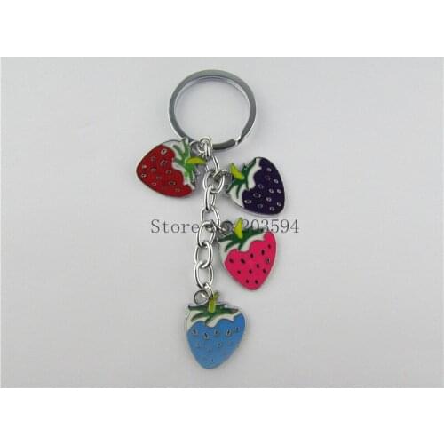 EDC123( 1Pcs Enamel Strawberry Cartoon Keychain Male Womens Car couple Key Chain Key Ring For Christmas Gift