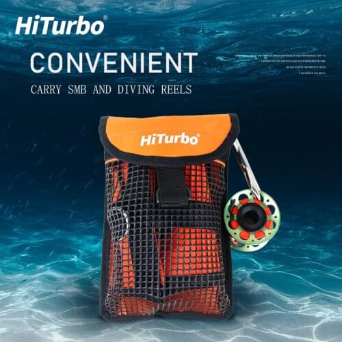 Hiturbo Portable Scuba Diving SMB & Reel Surface Marker Buoy Carrier Mesh Bag & Clip