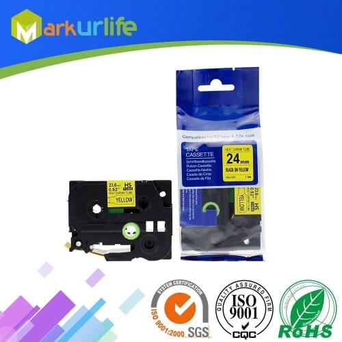 HSe-651 23.6mm Black on Yellow Heat Shrink Sleeving/ Tubing for Brother Printer PT-E300 Printable Label Tape HS651 HS-651 HSE651