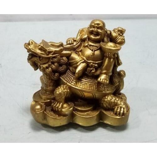 China brass maitreya Buddha sit Dragon turtle small crafts statue
