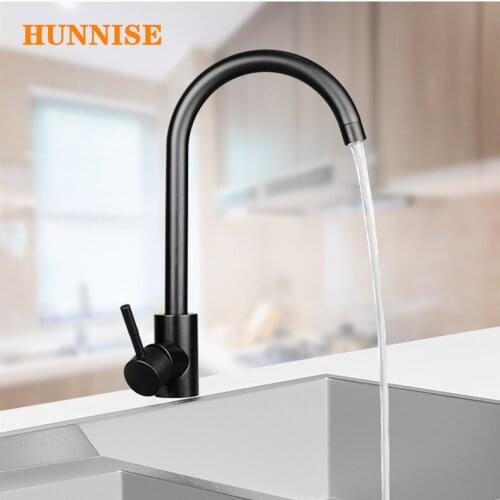 Black Painted Stainless Steel Kitchen Faucet Hot and Cold Kitchen Sink Mixer 360 Swivel Single Handle Kitchen Water Faucet