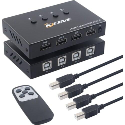 USB KVM Switch USB 2.0 Switcher for Keyboard Mouse Printer 4 in 4 Out Port Sharing 4 Device USB Power USB Hub