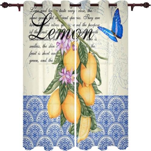 Moroccan Pattern Retro Butterfly Lemon Curtains for Bedroom Kids Room Living Room Window Curtain Luxury Curtains for Kitchen