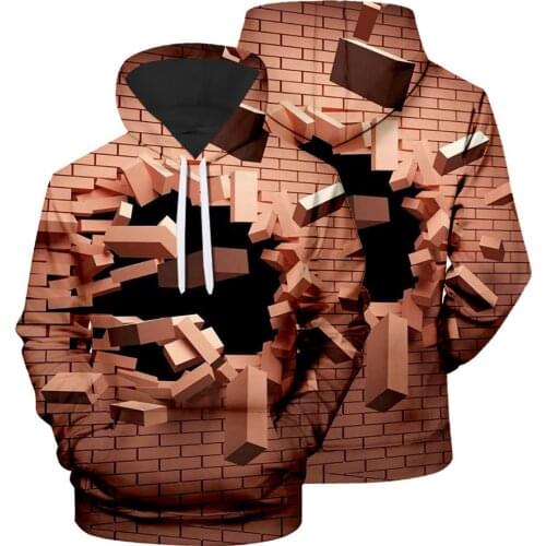 Mens 3D Creative Design Wall Digital Print Hooded Guard Casual Pullover Couple Style