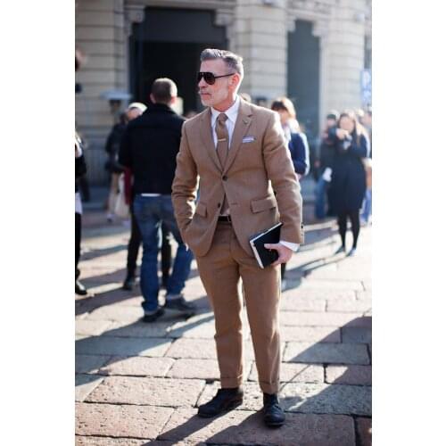 2017 Latest Coat Pant Designs Brown Tweed Men Suit Slim Fit 2 Piece Tuxedo Custom Groom Casual Blazer Prom Suits Terno Masculino