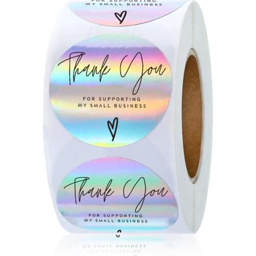 100-500pcs Rainbow Laser Thank You Stickers 1inch Small Business Stickers Adhesive Labels for Boutiques Wrapping Supplies