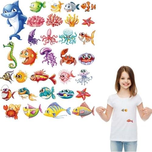 Sea Animals Patches For Clothing Girl Boy Hat T-Shirt Stickers Diy Accessory Fashion Heat Transfer Iron On Clothes Stickers