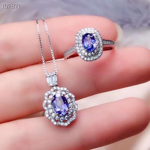 Real Natural Tanzanite jewelry set Natural Real Tanzanite 925 sterling silver 1pc pendant,1pc ring