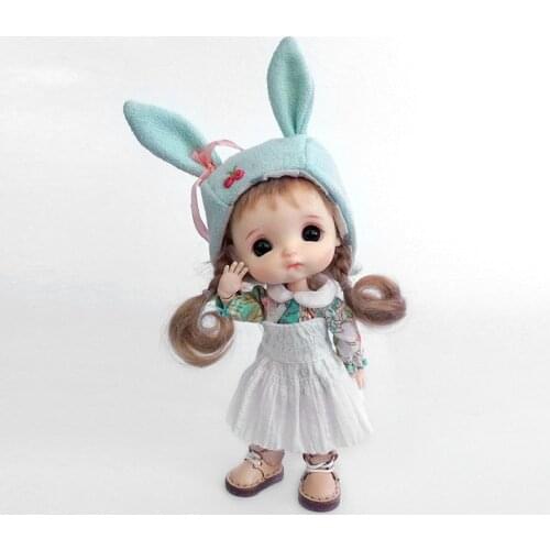 New Dress Suit Kawaii Floral Top Bunny Ear Hat Ob11 Doll Clothes 1/12 Doll House 16cm BJD GSC Obitsiu 11 Universal Accessory