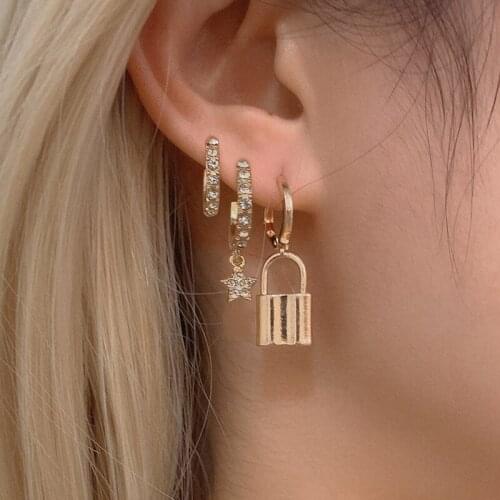2020 New Arrival Fashion Classic Geometric Women Hoop Earrings Set Vintage Hoops Earrings Star And Lock Female Korean Jewelry