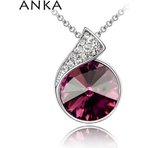 ANKA Fashion Round Crystal Pendant Necklace Rhodium Plated With Colourful Conch Crystal Pendant Crystals from Austria #79617