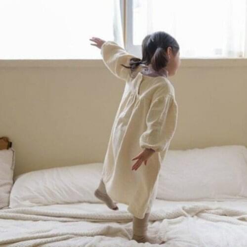 12M To 6Y,baby Girls Dress 2021 Spring New Kids Clothes Linen Comfortable Casual Button Lantern Sleeve Beige Infant,#5795