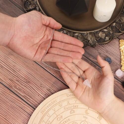 Natural Crystal Agate Pendant Necklace Pendulum Board For Divination Metaphysical Message Board Wooden