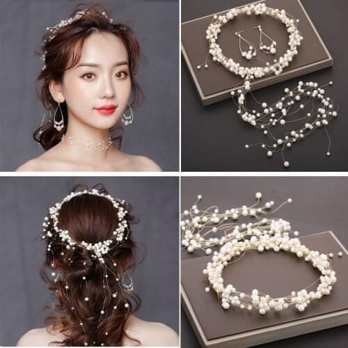 Bride Wedding Hairpins Tiaras Hairbands Flowers Beads Pearl Hair Accessories Headbands Fashion Women Headpiece Hair Ornament