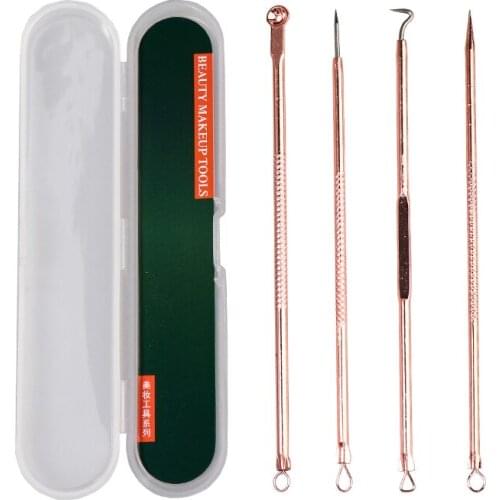 Rose Gold 4pcs/set Blackhead Comedone Acne Pimple Belmish Extractor Vacuum Blackhead Remover Tool Spoon for Face Skin Care Tool